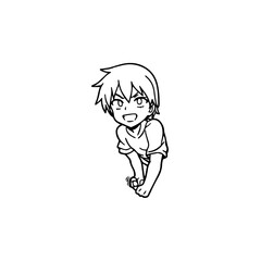 Black and white hot anime character line art illustration, stylish minimal outline drawing in clean style