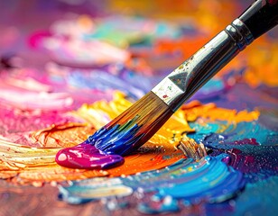 Obraz premium Artist's Paintbrush in Vibrant Oil Colors