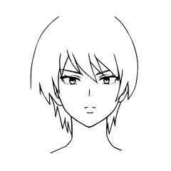 Black and white hot anime character line art illustration, stylish minimal outline drawing in clean style