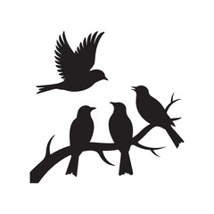 Flying and Perched Birds Illustration