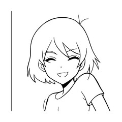 Black and white hot anime character line art illustration, stylish minimal outline drawing in clean style