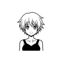 Black and white hot anime character line art illustration, stylish minimal outline drawing in clean style