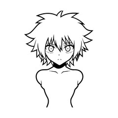 Black and white hot anime character line art illustration, stylish minimal outline drawing in clean style