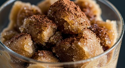 Frozen coffee cubes decorated with cocoa powder