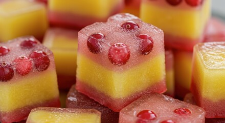Frozen fruit cubes with berries