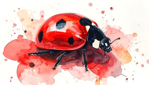 Watercolor ladybug illustration with splashes
