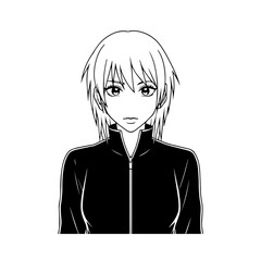 Black and white hot anime character line art illustration, stylish minimal outline drawing in clean style