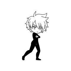Black and white hot anime character line art illustration, stylish minimal outline drawing in clean style