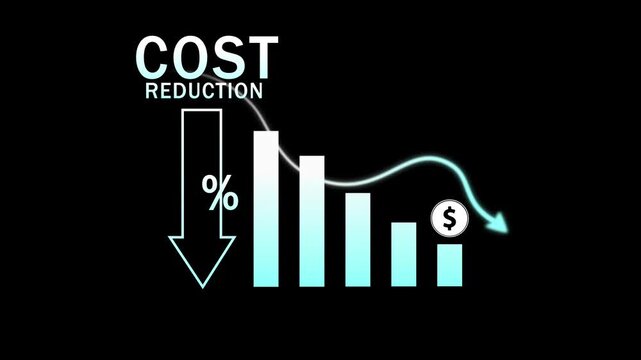 Cost Reduction Downward Trend Graph Percentage Decrease Dollar Symbol Arrow Motion Graphic Business Finance Economy Concept