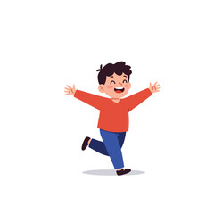 a child running with arms wide open towards someone off-screen, with an expression of pure joy,