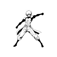 Black and white hot anime character line art illustration, stylish minimal outline drawing in clean style