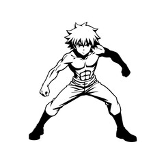 Black and white hot anime character line art illustration, stylish minimal outline drawing in clean style