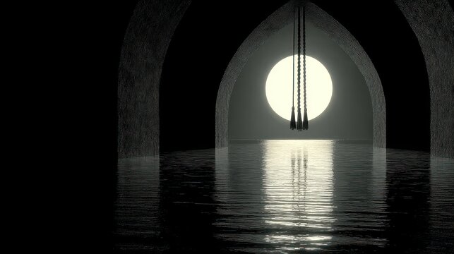 Dark architectural interior moonlight