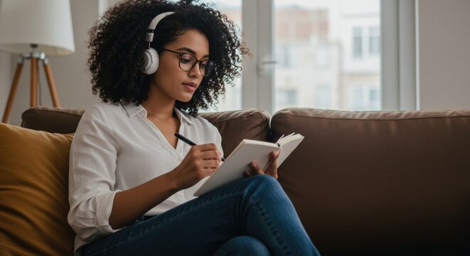 Creative writing session home office personal development cozy living room subjective perspective inspiration