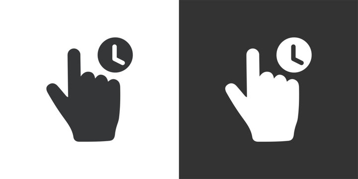 Tap Gesture Icon with Clock Symbol for Waiting or Delay Icon. Solid glyph series icon