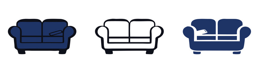 Modern black couch silhouette design on white background for home interior decorations 
