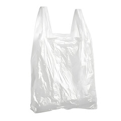 Clean white plastic carrier bag isolated on a white background, perfect for mockup and graphic design, with a subtle recycle concept