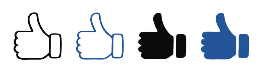 Thumb Up icon set multiple style collection. Vector illustration. 
