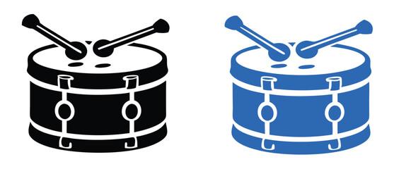 Snare drum silhouette, percussion instrument icon, black and blue drum graphic, snare drum silhouette vector, white background  
