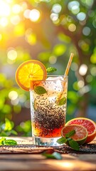 Refreshing iced tea with citrus & basil