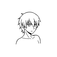 Black and white hot anime character line art illustration, stylish minimal outline drawing in clean style