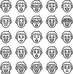 Comic Cartoon Bold Black Line Art with White Filled Icons, Playful Vector Outline Expression SVG Pack.