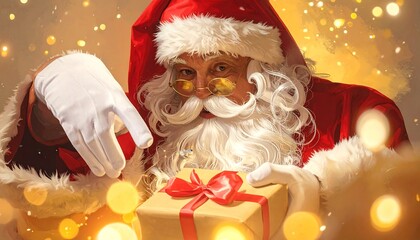 Santa opening a gift