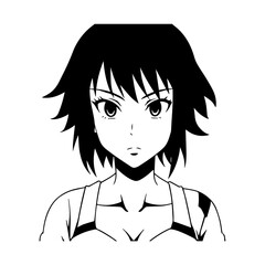Black and white hot anime character line art illustration, stylish minimal outline drawing in clean style