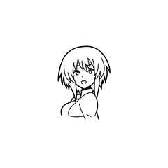 Black and white hot anime character line art illustration, stylish minimal outline drawing in clean style