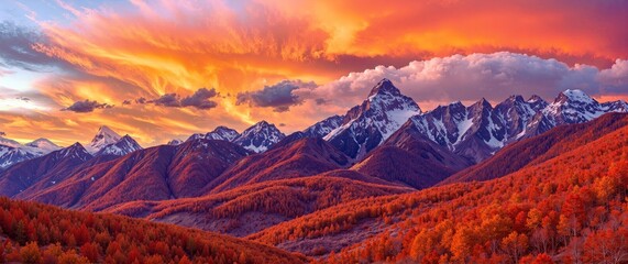 Fiery Autumn Mountain Sunrise Panorama - Scenic Landscape Photography
