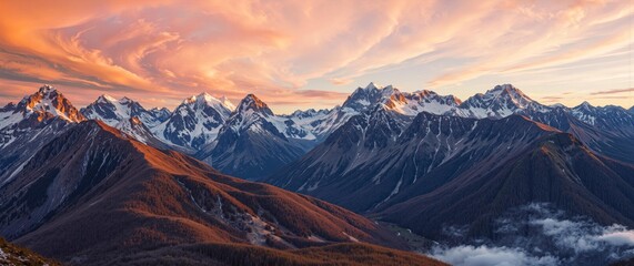 Panoramic Mountain Range at Sunset - Majestic Alpine Landscape