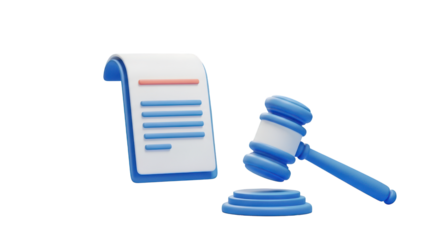 Blue Gavel and Document 3D Render isolated on a transparent background justice legal