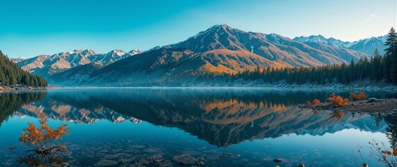 Serene Mountain Lake Reflection - Panoramic Landscape Photography