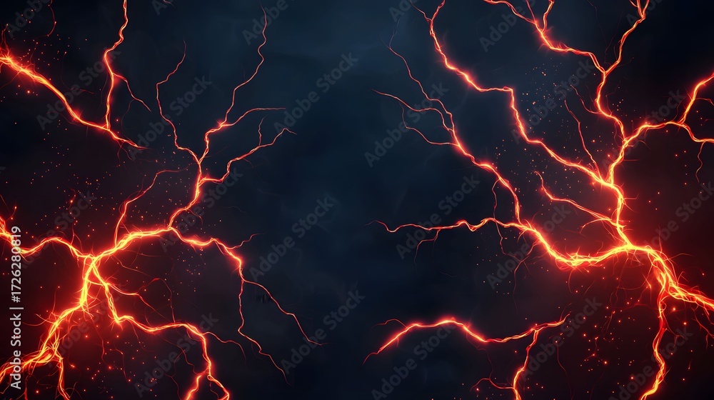 Poster the electrifying image presents a dark backdrop punctuated by fiery orange, lightning-like streaks a