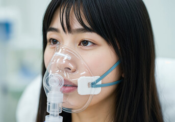 Medical Masked Contemplation: A serene young woman dons a medical mask, lost in thought, embodying the quiet dignity of personal health and the complexities of modern healthcare.