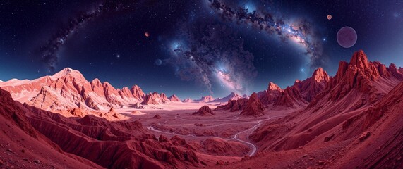 Alien Landscape Under Milky Way - Panoramic Space Vista for Wall Decor