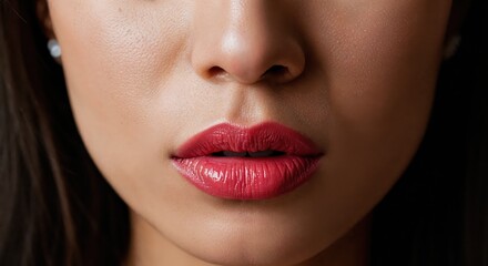 Fototapeta premium Sensual Beauty: A close-up captures the captivating allure of full, crimson lips and delicate facial features, embodying timeless elegance and allure.