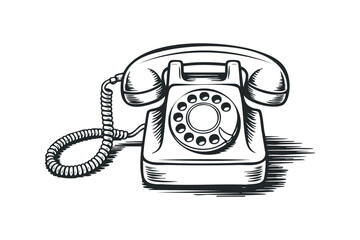 Vintage Rotary Dial Telephone. Vector hand drawn illustration
