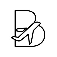 Letter B with Airplane Logo Design Vector