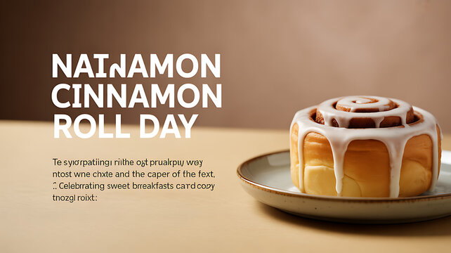 Cinnamon roll with icing on a plate, celebrating National Cinnamon Roll Day