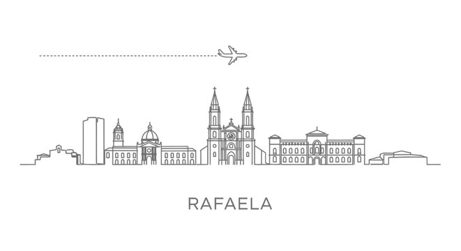 Rafaela Skyline Line Art With Airplane