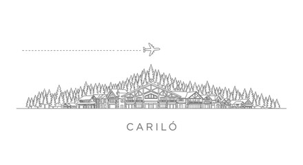 Carilo Skyline with Airplane and Forest Line Art