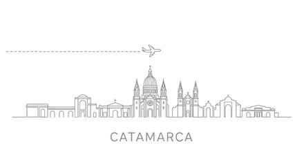 Obraz premium Catamarca Skyline with Airplane and Dashed Line