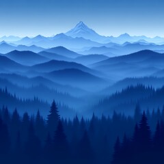 Obraz premium Misty mountain range, deep blue