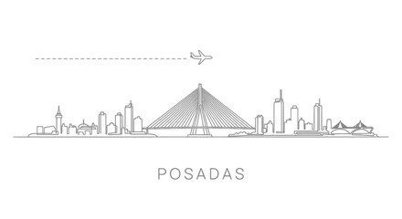Obraz premium Posadas City Skyline Line Art with Airplane