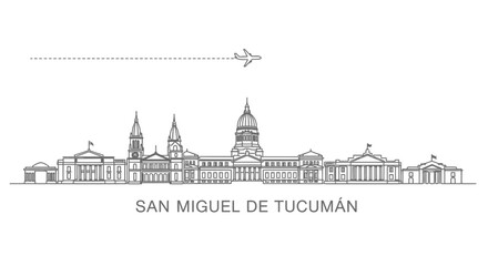 Fototapeta premium San Miguel de Tucuman Skyline with Airplane