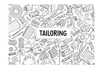 Crafting tailoring essentials artist creative space overhead view sewing techniques. Vector illustration