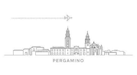 Fototapeta premium Pergamino Skyline with Airplane Icon