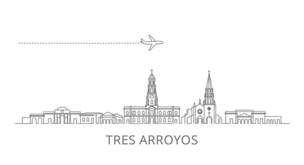 Fototapeta premium Tres Arroyos Skyline with Airplane