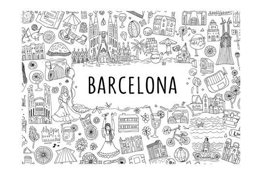 Cultural exploration of barcelona illustrations spain graphic design urban aesthetic creative concept. Vector illustration